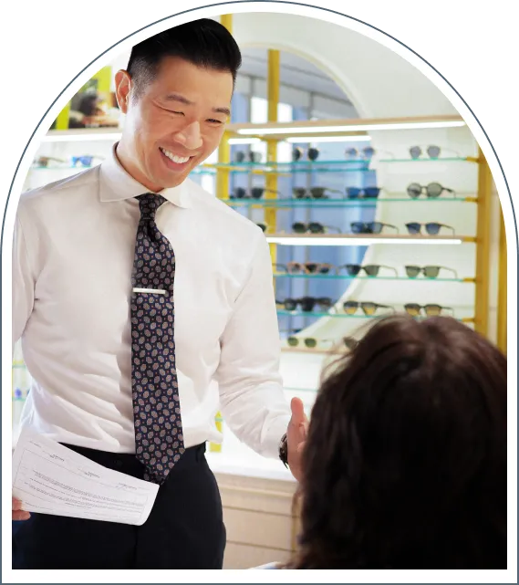 Optometrist consulting with patient about eyewear options